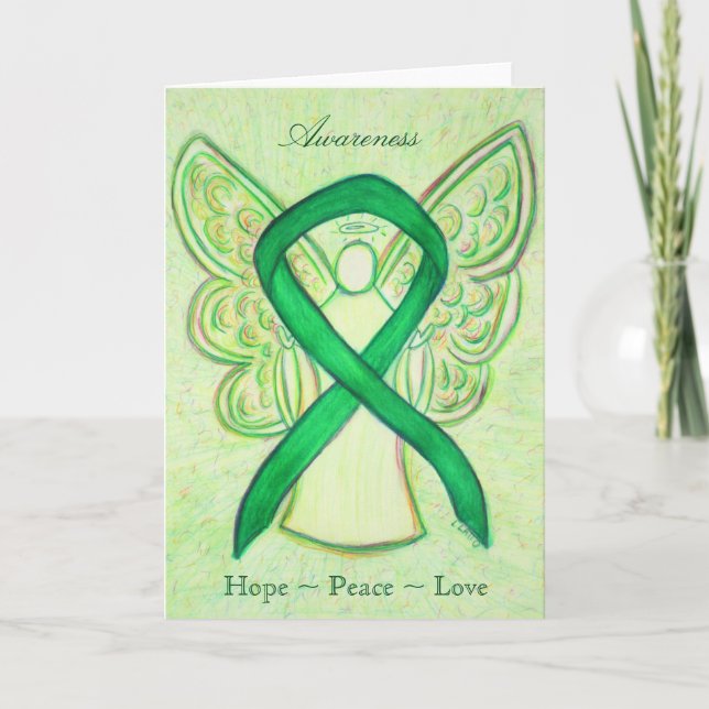 Grönt Awareness Ribbon Angel Greeting Card Helgkort (Framsida)