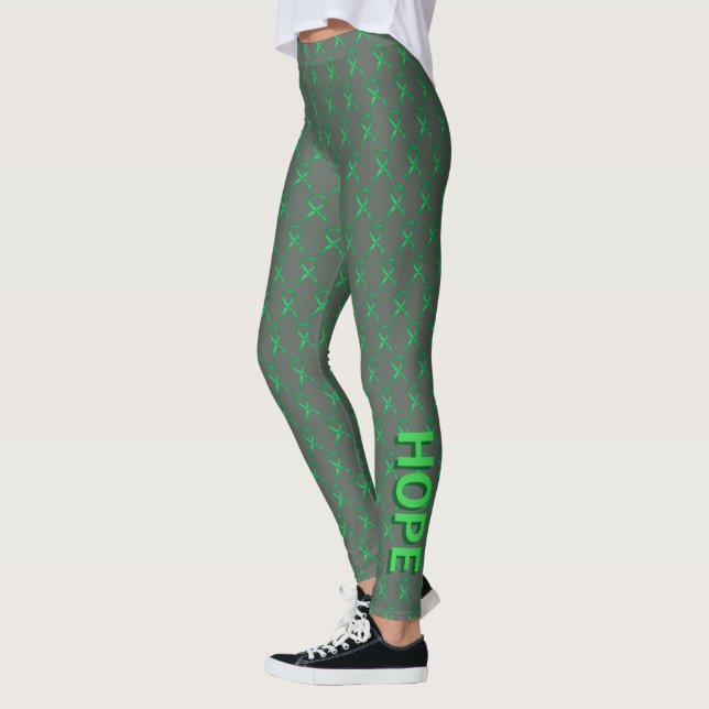 Grönt Awareness Ribbon Art Anpassningsbar Ord Legg Leggings (Vänster)