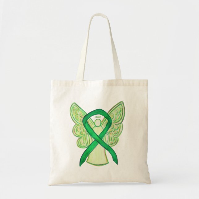 Grönt Awareness Ribbon Art Anpassningsbar Tote Bag Tygkasse (Framsidan)