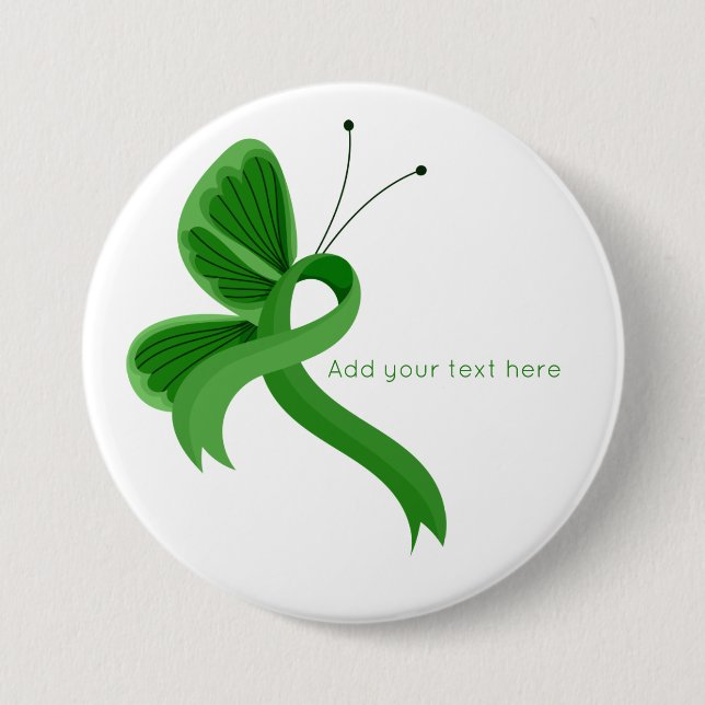 Grönt Awareness Ribbon Butterfly Knapp (Framsida)