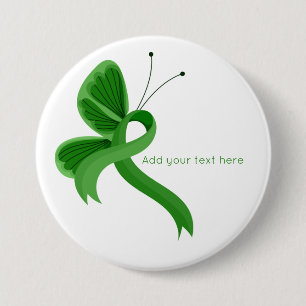 Grönt Awareness Ribbon Butterfly Knapp