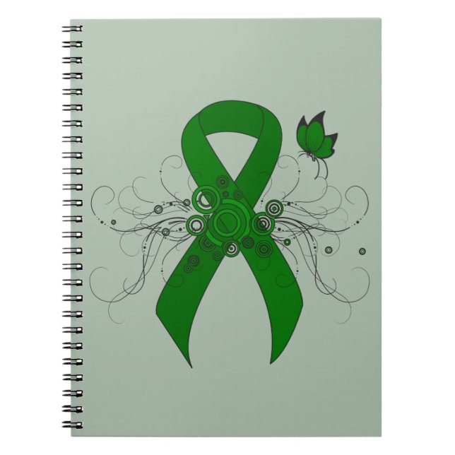 Grönt Awareness Ribbon med Butterfly Anteckningsbok Med Spiral (Framsidan)
