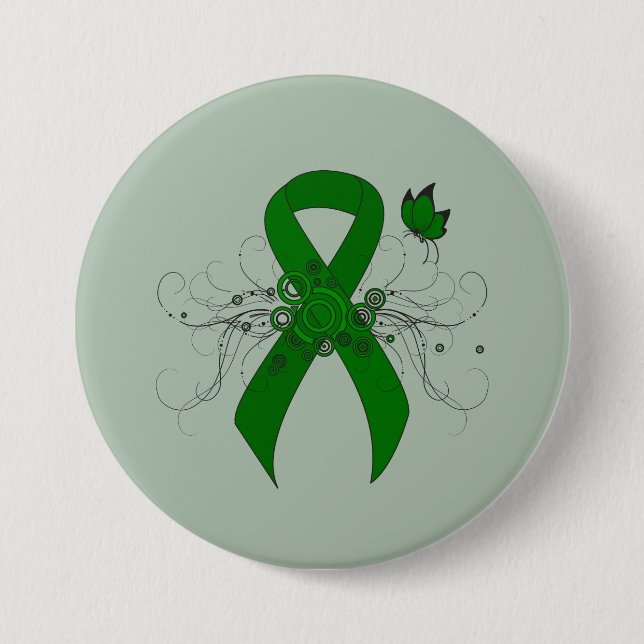 Grönt Awareness Ribbon med Butterfly Knapp (Framsida)