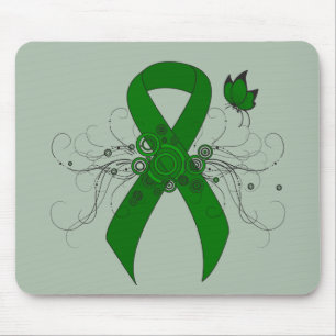 Grönt Awareness Ribbon med Butterfly Musmatta