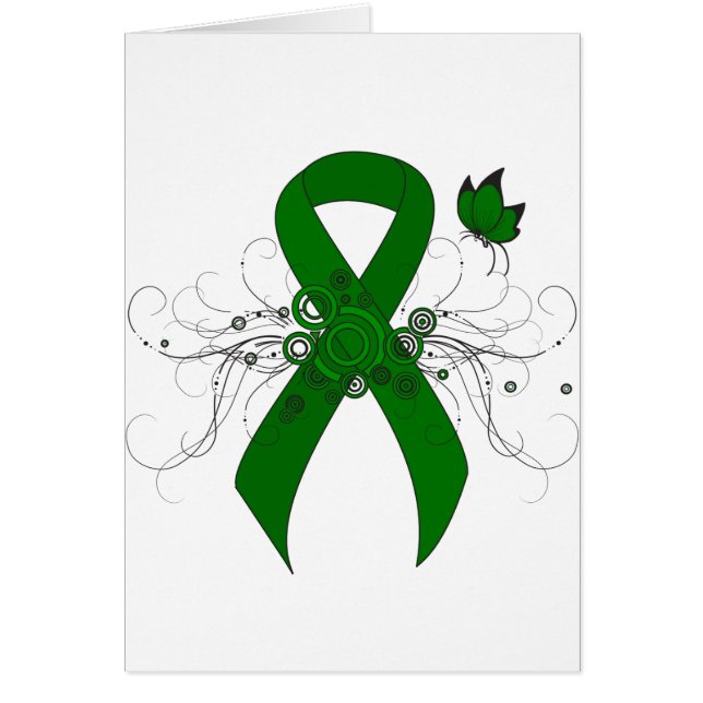 Grönt Awareness Ribbon med Butterfly OBS Kort (Framsidan)