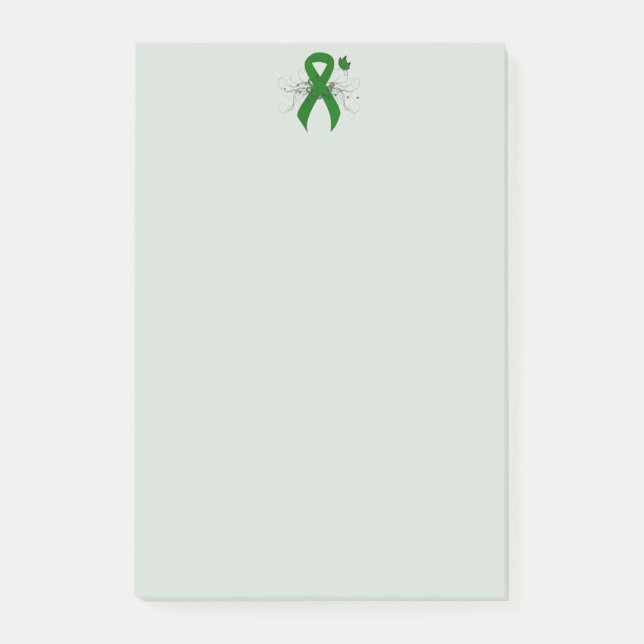 Grönt Awareness Ribbon med Butterfly Post-it Block (Framsida)