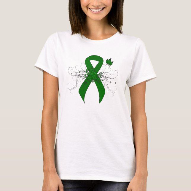 Grönt Awareness Ribbon med Butterfly Tröja (Framsida)