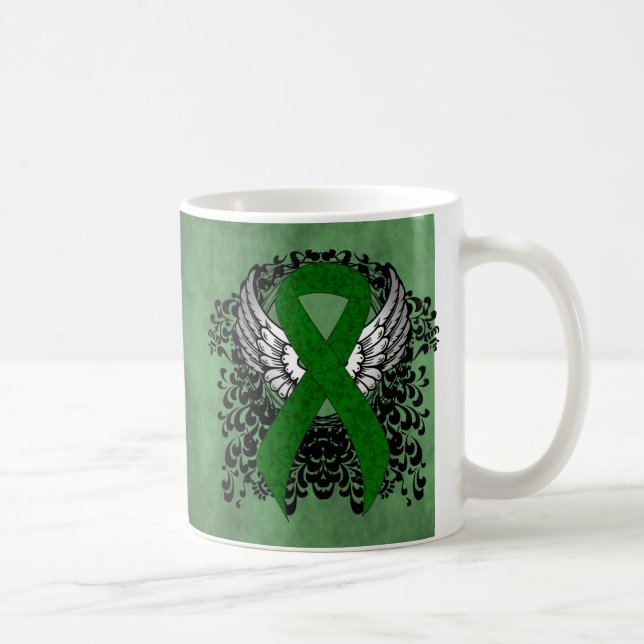 Grönt Awareness Ribbon med Vingar Kaffemugg (Höger)