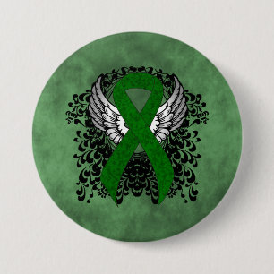 Grönt Awareness Ribbon med Vingar Knapp