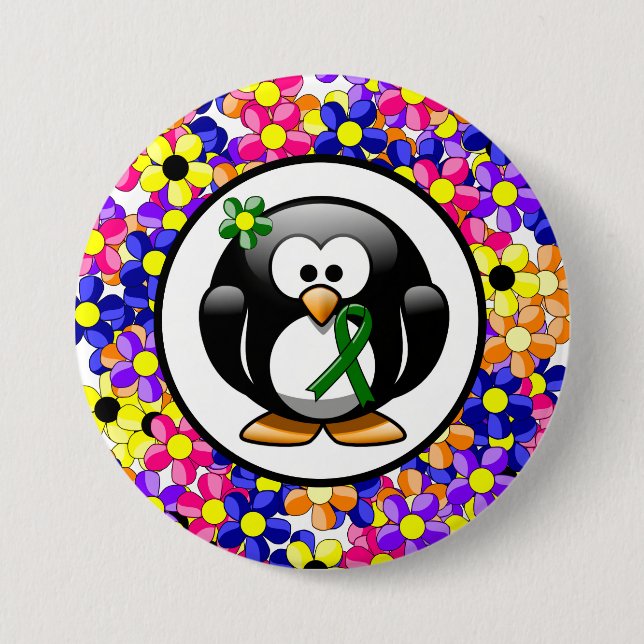 Grönt Awareness Ribbon Penguin Knapp (Framsida)