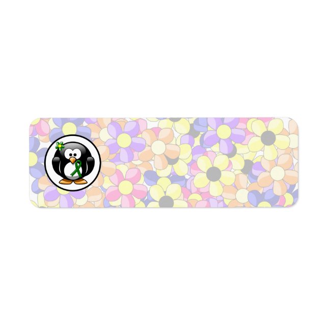 Grönt Awareness Ribbon Penguin Returadress Etikett (Framsidan)