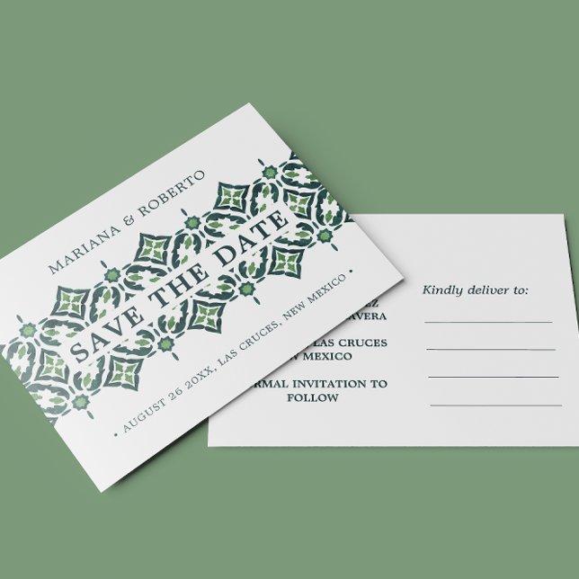 Grönt Azulejo Spain Tile SNÖRE SPARA DATUM Ann. Meddelande Vykort (Skapare uppladdad)