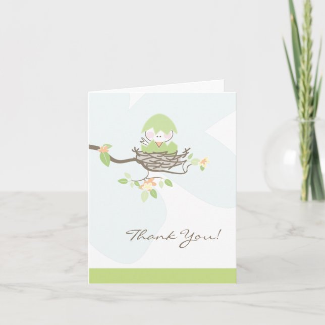 Grönt Baby Bird in Nest Tack you Card (Framsida)