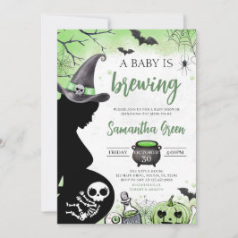 Grönt Baby brinner Halloween Baby Shower Inbjudningar