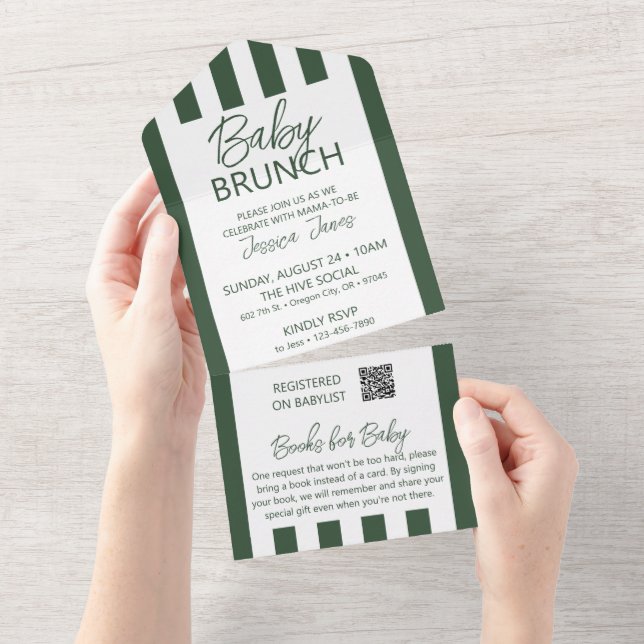 Grönt Baby Brunch Inbjudan med Bok-kort (Tearaway)