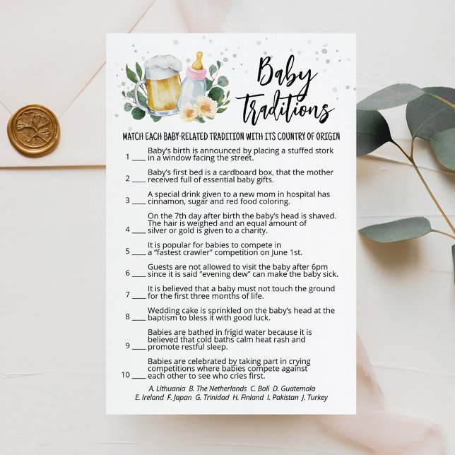 Grönt Baby Brygger Babytraditioner Spel Rosa (Floral and Beer Baby is Brewing Baby Shower Baby Traditions Game)