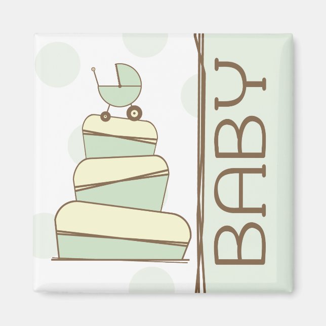 Grönt Baby Carriage Cake Magnet (Framsidan)