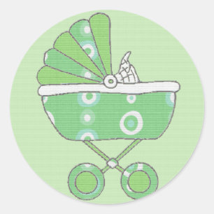 Grönt Baby Carriage Sticker Runt Klistermärke