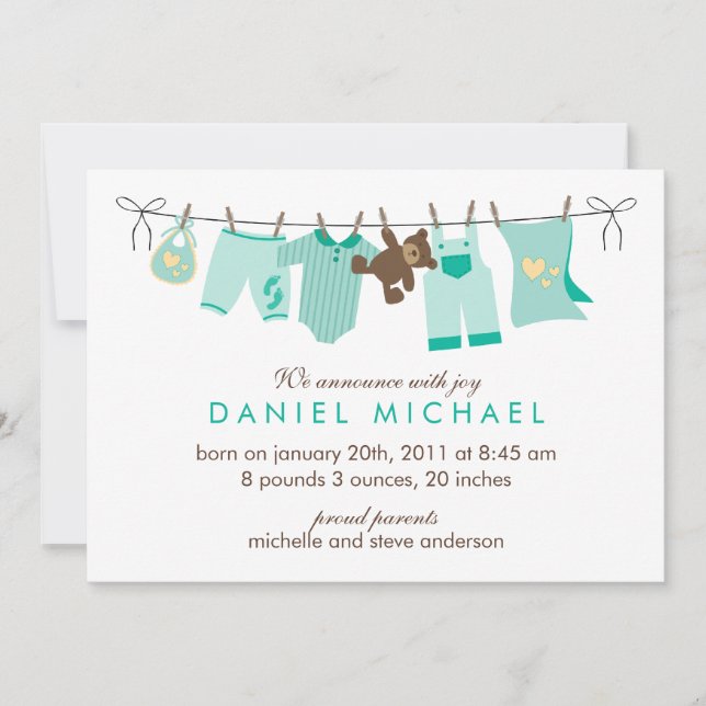 Grönt Baby Clothesline Nyfödd bebis Meddelande (Framsida)