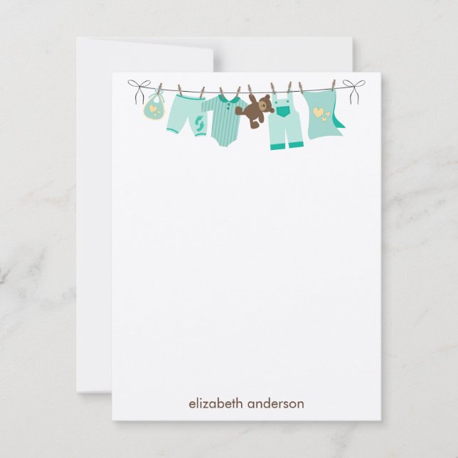 Grönt Baby ClotheslineTack som du noterar Inbjudningar (Framsida)