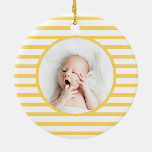 Grönt Baby Dino | Första jul-Gulten Rand Julgransprydnad Keramik (Baksidan)