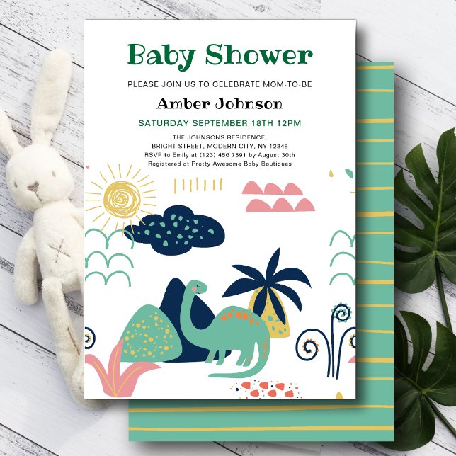 Grönt Baby Dinosaur minimalist Cute Baby Shower Inbjudningar (Skapare uppladdad)