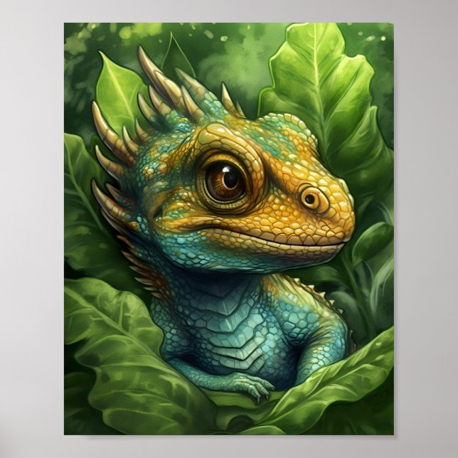 Grönt Baby Dragon Poster (Framsidan)