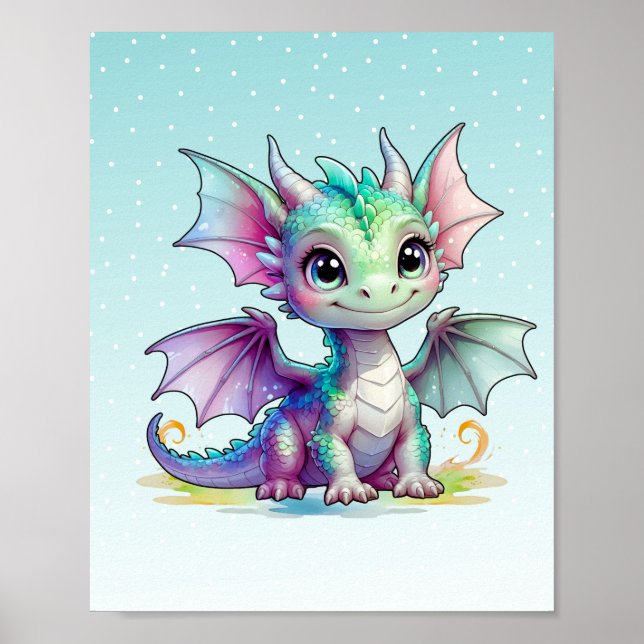 Grönt Baby Dragon Poster (Framsidan)