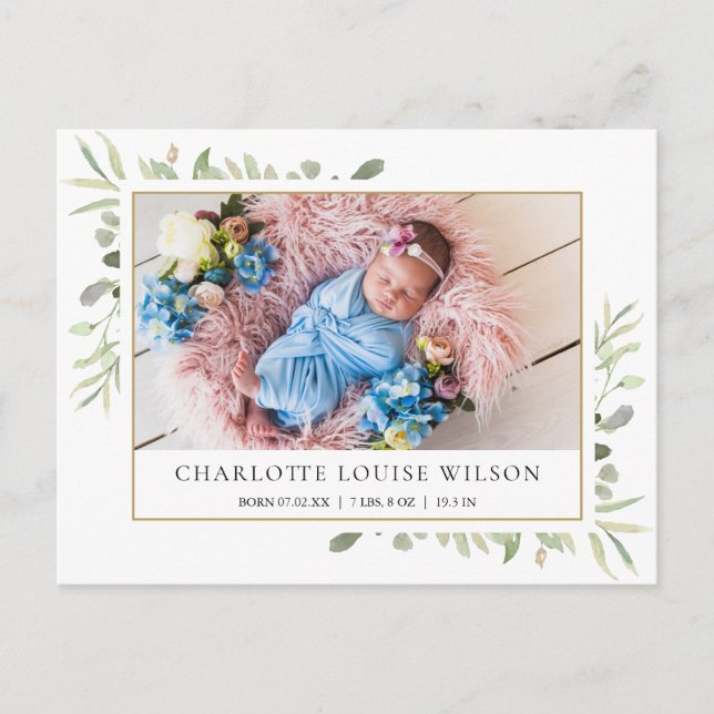 Grönt Baby Foto Födelse Tillkännagivande Tack (Framsida)
