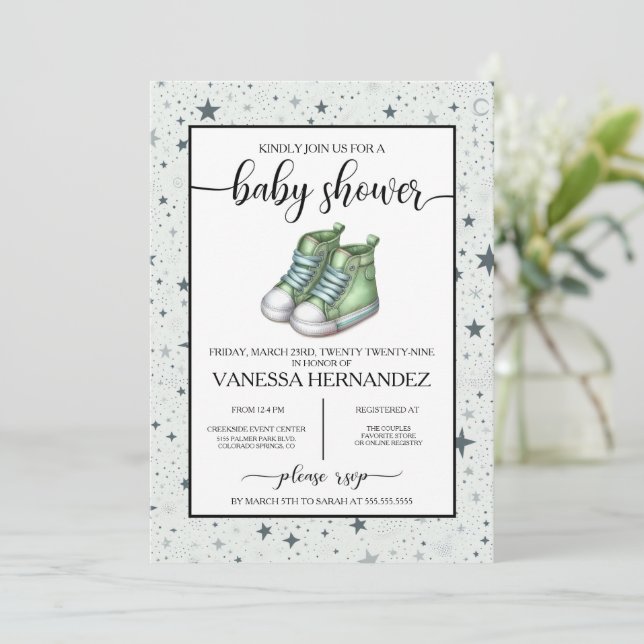 Grönt Baby High Toppar Baby Shower Inbjudningar (Stående Fram)