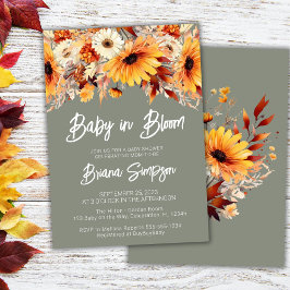 Grönt Baby i Blommigten Bloom Fall Baby Shower Inbjudningar