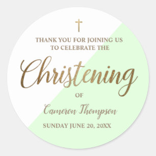 Grönt Baby Personlig Christening tack Runt Klistermärke