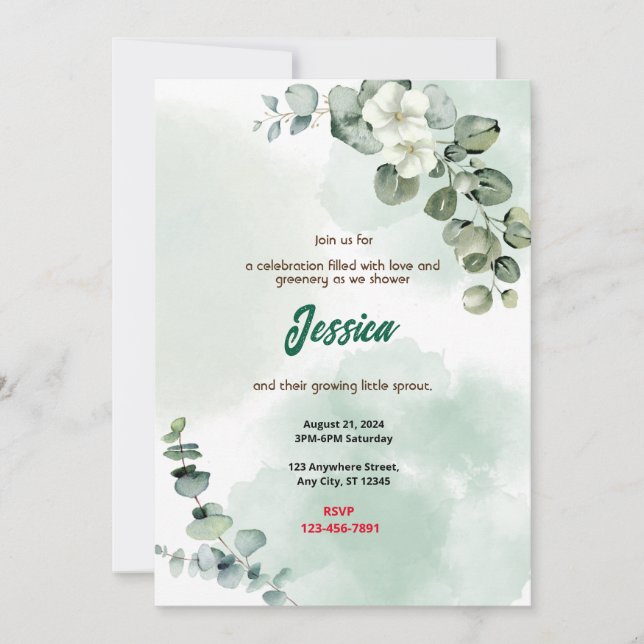 Grönt Baby Shower Inbjudningar (Framsida)