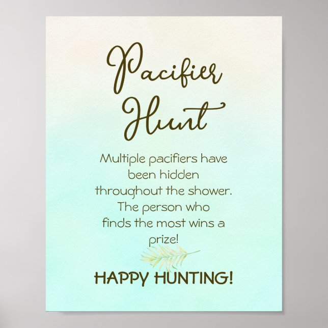 Grönt Baby Shower Nappar Hunt Game Sign Poster (Framsidan)