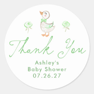 Grönt baby shower Silly Goose Tack För Gåvor Runt Klistermärke
