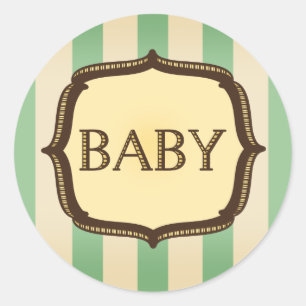 Grönt Baby Shower Sticker - Vintage Rand Runt Klistermärke