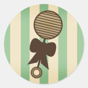 Grönt Baby Shower Sticker - Vintage Rattle Runt Klistermärke
