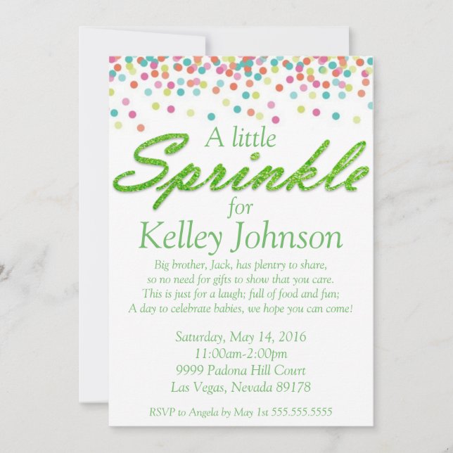 Grönt Baby Sprinkle Shower Inbjudan (Framsida)