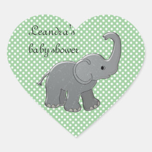 grönt babydusch elefant hjärtformat klistermärke