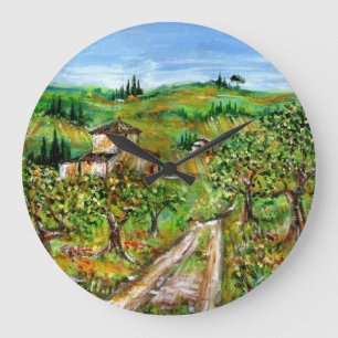 GRÖNT BACKE OCH OLIV TRÄD I TUSCANY LANDSCAPE STOR KLOCKA