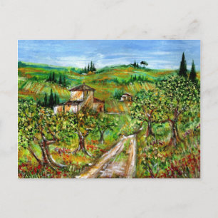 GRÖNT BACKE OCH OLIV TRÄD I TUSCANY LANDSCAPE VYKORT