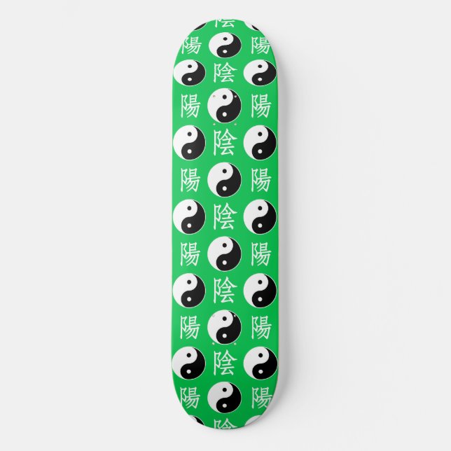 Grönt Background Chinese Yinyang Mönster Mini Skateboard Bräda 18,5 Cm (Framsida)