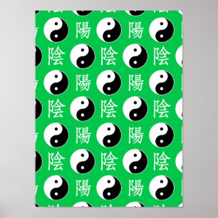 Grönt Background Chinese Yinyang Mönster Poster