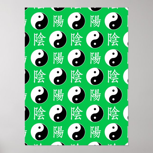 Grönt Background Chinese Yinyang Mönster Poster (Framsidan)