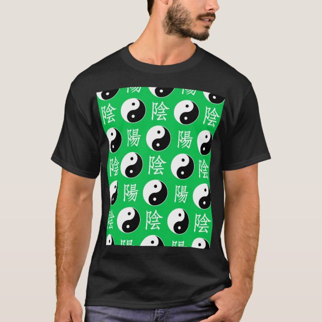Grönt Background Chinese Yinyang Mönster T Shirt (Framsida)