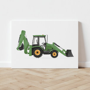 Grönt Backhoe Loader Construction Fordon Canvastryck