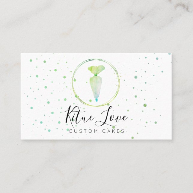 Grönt Bag Cake Baker Patisserie Chef Visitkort (Framsida)