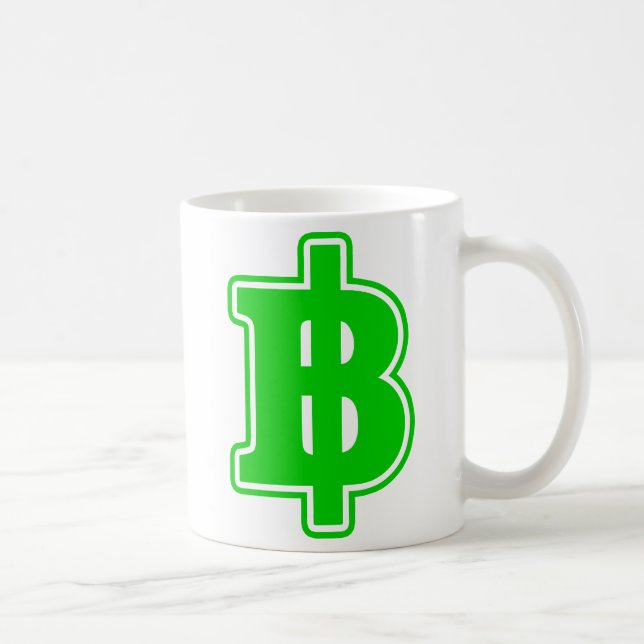 GRÖNT BAHT SIGN ฿ Thai Money Currency ฿ Kaffemugg (Höger)