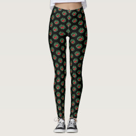 Grönt Bali Stil Evil Gargoyle Open Mouth Tunga Leggings