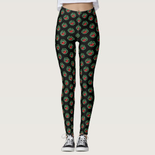 Grönt Bali Stil Evil Gargoyle Open Mouth Tunga Leggings